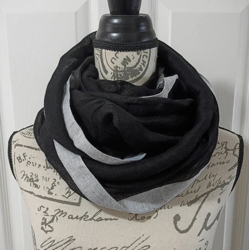 Halogen Black and Gray Linen Blend Infinity Scarf